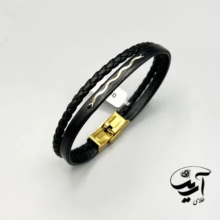 دستبند چرم و طلا مردانه کد 1236
