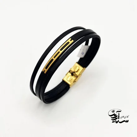 دستبند چرم و طلا مردانه کد 1082 براق
