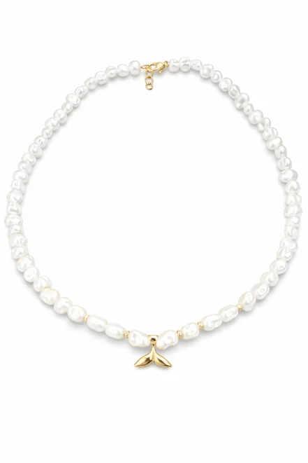 گردنبند چوکر طلا مرواریدی دم وال نهنگ