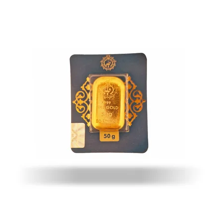 شمش <em>طلا</em> 24 عیار مدوپد مدل اقلیما 50 گرمی