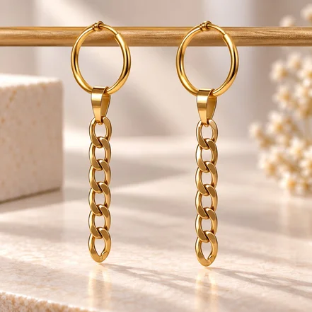 گوشواره طلا حلقه با آویز زنجیری کارتیه Cartier گوشواره طلا زنانه
