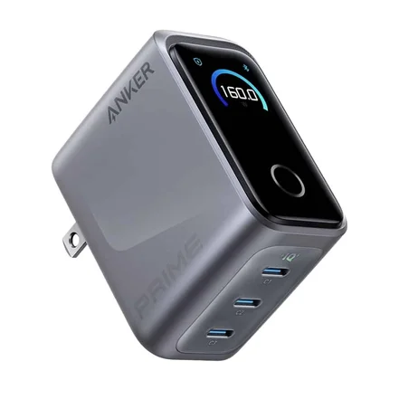شارژر دیواری انکر ۱۶۰ وات ۳ پورت مدل Anker Prime Charger Smart Display A2687 رنگ مشکی