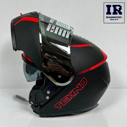 کلاه کاسکت بلوتوث دار فک متحرک تکنو Tekno – مشکی قرمز مات + BT11