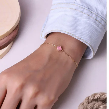 دستبند طلا 18 عیار ونکلیف تکی صورتی کد 051|6433