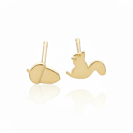 گوشواره طلا 18عیار میخی طرح سنجاب و بلوط کد 025|9329