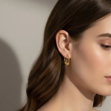 گوشواره طلا 18 عیار حلقه ای با سه البرنادو کد 007775